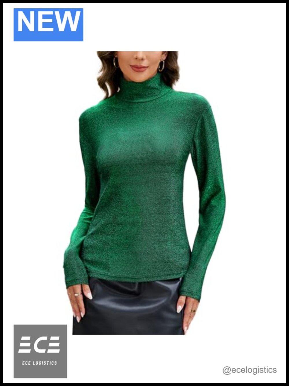 Sparkly Turtleneck Long Sleeve Slim Fit Thermal Top